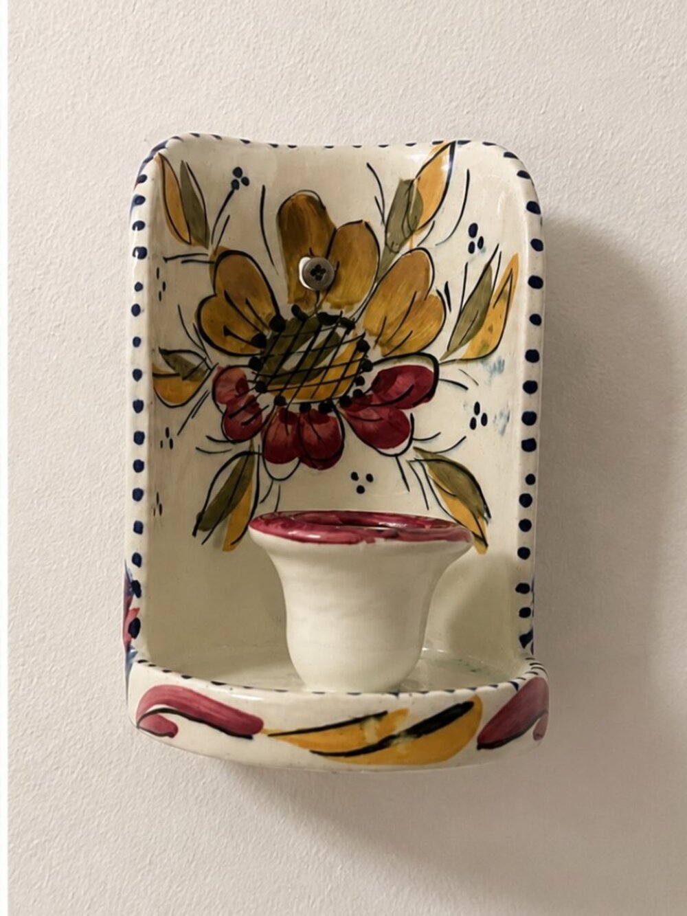 Vintage Hand-Painted Ceramic Wall Hanging Candle Holder Sconces